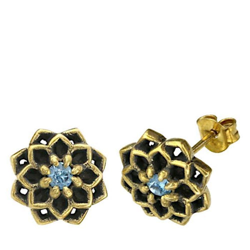 Messing Stein Kristall Ohrstecker gold Sternblume 12mm