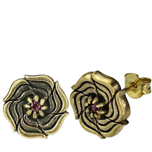 Messing Stein Kristall Ohrstecker gold Rose 11mm