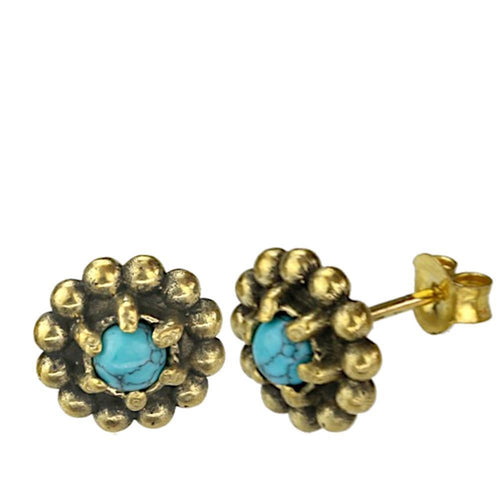Messing Stein Kristall Ohrstecker gold Kugelblume 10mm