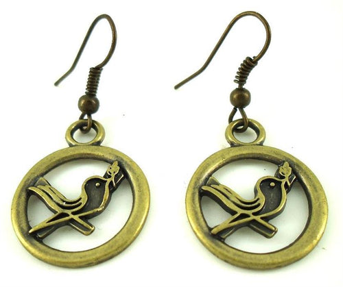 Ohrringe Messing Damen Ohrhänger Kupfer Ohrschmuck Schmuck Kreis Vogel