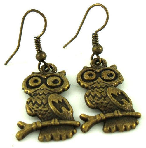 Ohrringe Messing Damen Ohrhänger Kupfer Ohrschmuck Schmuck Hänger Eule Ast