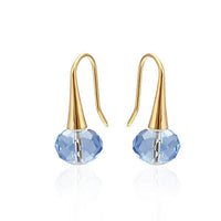 Load image into Gallery viewer, A pair of gold Brass Ohrringe Ohrhänger Tropfen with faceted blue Glaskristall beads, nickelfrei, displayed on a white background.
