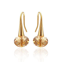 Load image into Gallery viewer, A pair of brass Ohrringe Ohrhänger Tropfen in gold, featuring faceted blue, pink, and white Glaskristall, nickelfrei and elegantly displayed on a white background.

