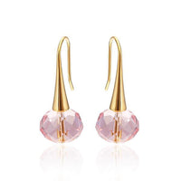 Load image into Gallery viewer, A pair of gold Brass Ohrhänger with faceted Glaskristall in blue, pink, and white, nickel-free, shown on a white background.
