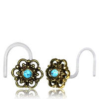 Load image into Gallery viewer, Nostril Piercing Messing Nasenstecker Screw Ende Bioflex 0,8 mm golden Steine
