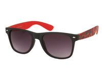 Load image into Gallery viewer, Sonnenbrille Zebra Kleckse Unisex Nerd Brille: dunkel getönt, retro Stil, rote Bügel mit schwarzem Animal-Print innen. Bietet UV-Schutz 400 für stylischen Schutz.
