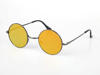 Load image into Gallery viewer, Sonnenbrille Unisex Rund Hippie Brille John Lennon 400UV: round sunglasses with thin black frames and yellow-tinted lenses, inspired by John Lennon’s iconic style, shown on a white background.
