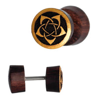 Load image into Gallery viewer, Fake Plug Motiv Sonoholz Holz Piercing Edelstahl gold
