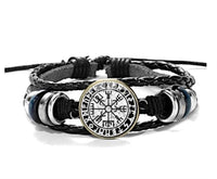 Load image into Gallery viewer, Viking Kompass Leder Armband schwarz silber verstellbar
