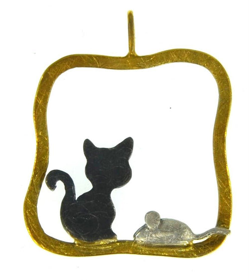 Anhänger Silber 925 vergoldet schwarz Katze Maus - chic - net.de