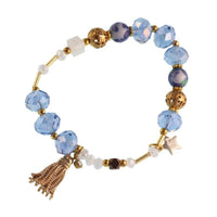 Cargar imagen en el visor de la galería, Armband golden Stein Kristall Brass Perlen blau grün weiß Stern Quaste verstellbar - chic - net.de
