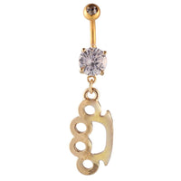 Cargar imagen en el visor de la galería, Bauchnabelpiercing Banenpiercing golden Schlagring weißer Zirkonia Stein quadratisch Edelstahl - chic - net.de
