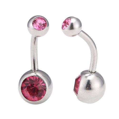 Bauchnabelpiercing Edelstahl silberfarben Stein pink in beiden Kugeln - chic - net.de