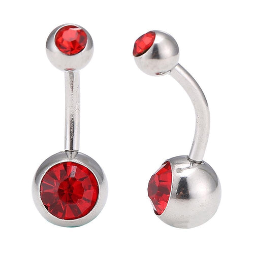 Bauchnabelpiercing Edelstahl silberfarben Stein rot in beiden Kugeln - chic - net.de