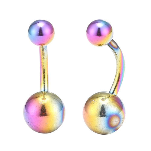 Bauchnabelpiercing Edelstahl zwei Kugeln Regenbogen Farben bunt schimmernd - chic - net.de