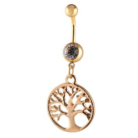 Load image into Gallery viewer, Bauchnabelpiercing golden Baum des Lebens Zirkonia weiß zwei Kugeln Edelstahl - chic - net.de
