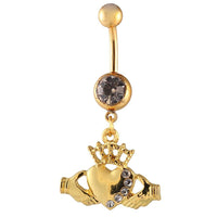 Load image into Gallery viewer, Bauchnabelpiercing golden Herz mit Krone von Händen gehalten zwei Kugeln Edelstahl - chic - net.de
