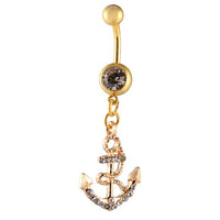 Load image into Gallery viewer, Bauchnabelpiercing goldfarben Anker weiß Zirkonia zwei Kugeln Edelstahl - chic - net.de
