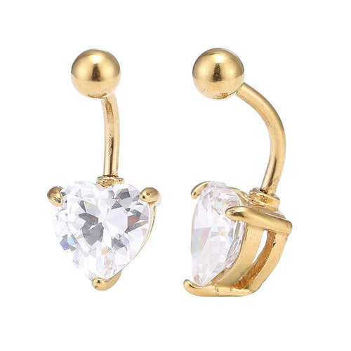 Bauchnabelpiercing goldfarben großes Herz Zirkonia Stein weiß Edelstahl - chic - net.de