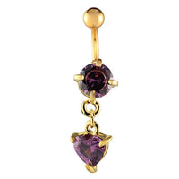Load image into Gallery viewer, Bauchnabelpiercing goldfarben Lila großer runder Zirkonia Stein Herz Anhänger Edelstahl - chic - net.de

