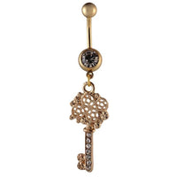 Load image into Gallery viewer, Bauchnabelpiercing goldfarben Schlüssel Anhänger Zirkonia weiß Edelstahl - chic - net.de
