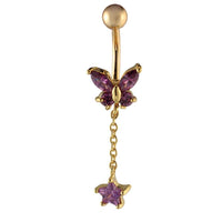 Load image into Gallery viewer, Bauchnabelpiercing goldfarben Schmetterling Stern Lila Zirkonia Edelstahl - chic - net.de
