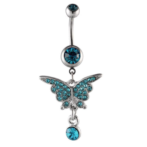 Bauchnabelpiercing silberfarben Schmetterling blau Zirkonia zwei Kugeln Edelstahl - chic - net.de