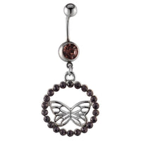 Load image into Gallery viewer, Bauchnabelpiercing silberfarben Schmetterling im Lila Zirkonia Stein Kreis Edelstahl - chic - net.de
