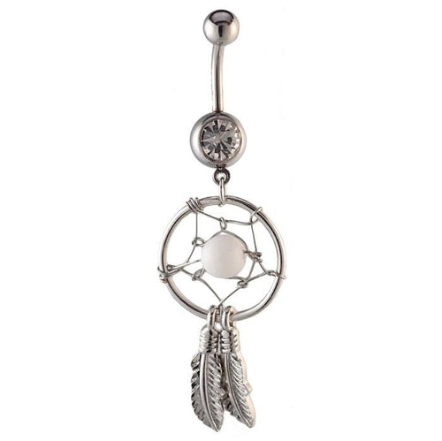 Bauchnabelpiercing silberfarbenTraumfänger Kugel Weiß im Netz Edelstahl - chic - net.de