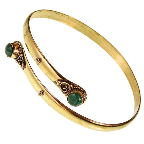 Brass Oberarmreif Armreif gold Malachit rund Seil Spiralbogen nickelfrei verstellbar Tribal Oberarm - chic - net.de