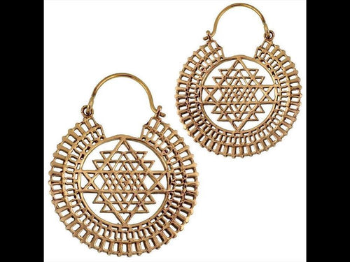 Brass Ohrringe Tribal rund Dreieck Stern Rand antik golden Messing - chic - net.de