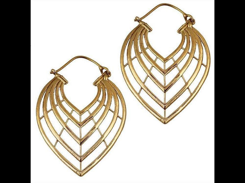 Brass Ohrringe Tribal Tropfen fünflagig umgedreht antik golden gewölbt Messing - chic - net.de