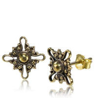 Load image into Gallery viewer, Brass Ohrstecker Kreuz Kugeln Dreiecke 13 mm antik golden - chic - net.de
