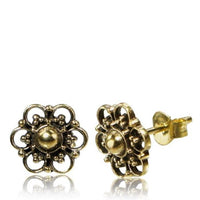 Load image into Gallery viewer, Brass Ohrstecker sechs Kreise Punkte Dreiecke 11 mm antik golden Blume - chic - net.de
