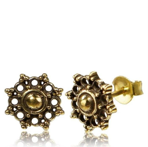 Brass Ohrstecker Steuerrad Blume Halbkugel Pünktchen 10 mm antik golden - chic - net.de