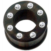 Load image into Gallery viewer, braun Holztunnel Kristalle Teakholz handgeschnitzt Tribal Holz Tunnel Plug Expander Ohrstecker - chic - net.de
