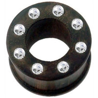 Load image into Gallery viewer, braun Holztunnel Kristalle Teakholz handgeschnitzt Tribal Holz Tunnel Plug Expander Ohrstecker - chic - net.de
