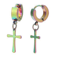 Load image into Gallery viewer, Edelstahl Creolen Ohrring Expander Klippverschluss Regenbogenfarben Kreuz Anhänger - chic - net.de
