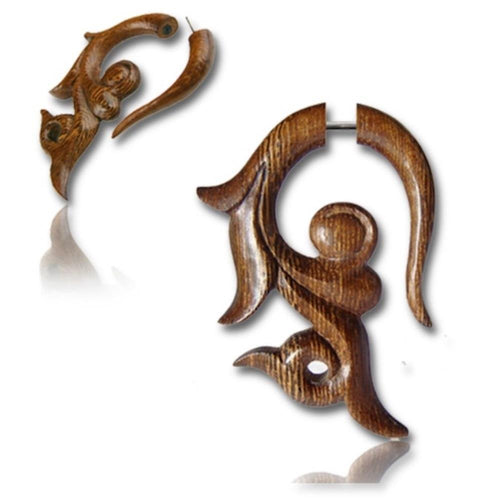 Fake Holz Piercing Bogen Schnörkel Siamea Wood Plug nickelfrei Edelstahl Ohrstecker Organic Tribal - chic - net.de