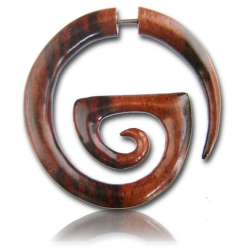 Fake Holz Piercing G - Form Spirale Narra Wood Plug nickelfrei Edelstahl Ohrstecker Organic Tribal - chic - net.de