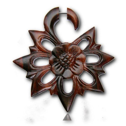 Fake Holz Piercing Narra Holz Blume Edelweiß nickelfrei Edelstahl Ohrstecker Organic - chic - net.de