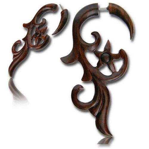 Fake Holz Piercing Narra Holz Blume Ornament nickelfrei Edelstahl Ohrstecker Organic Tribal - chic - net.de