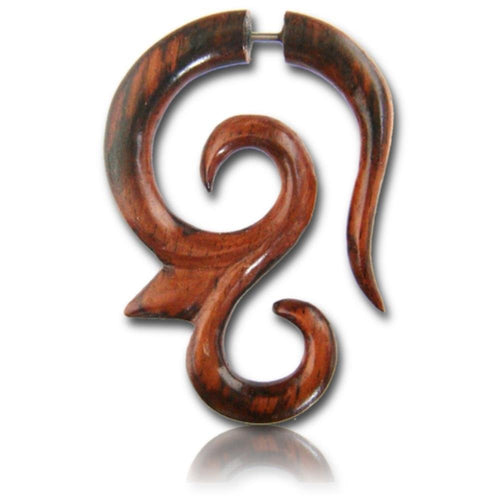 Fake Holz Piercing Spitze Haken Spirale Narra Wood Plug nickelfrei Edelstahl Ohrstecker Organic - chic - net.de