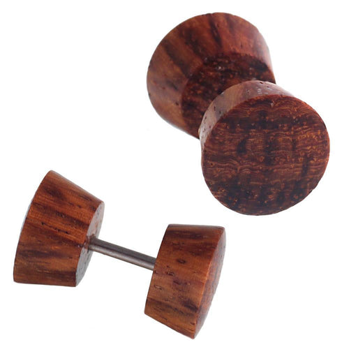 Fake Holz Plug Tamarindenholz Schraubverschluss dunkelbraun Maserung natürlich Piercing - chic - net.de