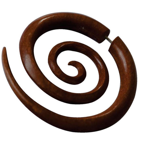 Fake Piercing Edelstahl Rosenholz XL Spirale - chic - net.de