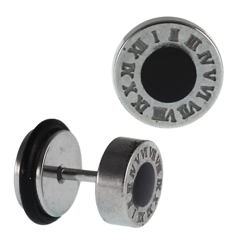 Fake Piercing Edelstahl schwarzer Kreis römische Zahlen Rand groß - chic - net.de