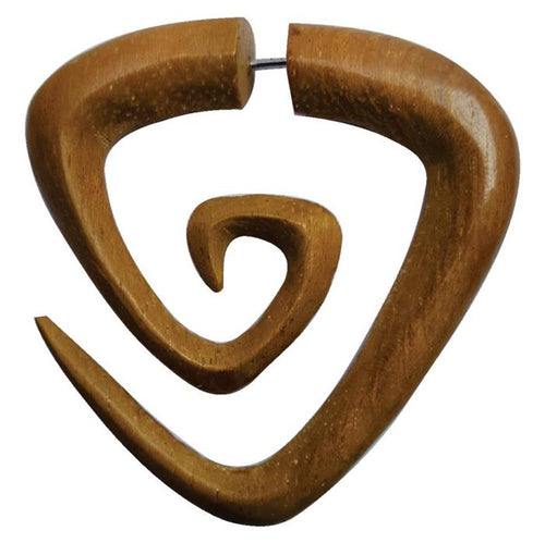 Fake Piercing Edelstahl Teak Holz Triangel Spirale - chic - net.de