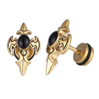 Load image into Gallery viewer, Fake Piercing Expander golden Kreuz mit Onyx Stein Schaubverschluss Edelstahl - chic - net.de
