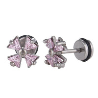 Load image into Gallery viewer, Fake Piercing Expander Kreuz Schleife Zirkonia rosa Schaubverschluss Edelstahl - chic - net.de
