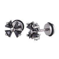 Load image into Gallery viewer, Fake Piercing Expander Kreuz Schleife Zirkonia schwarz Schaubverschluss Edelstahl - chic - net.de
